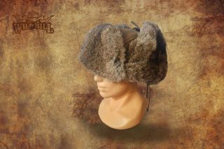 Czapka Pilotka z królika naturalnego 
Szara — Traper
